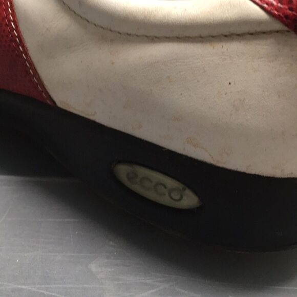 Red white worn marks vintage fancy leather retro women’s saddle ECCO golf shoes - Picture 7 of 7